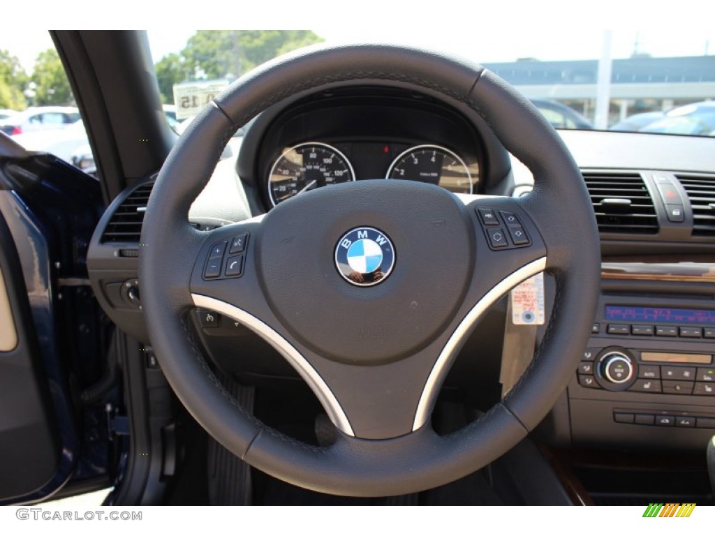 2011 BMW 1 Series 128i Convertible Savanna Beige Steering Wheel Photo #53308128