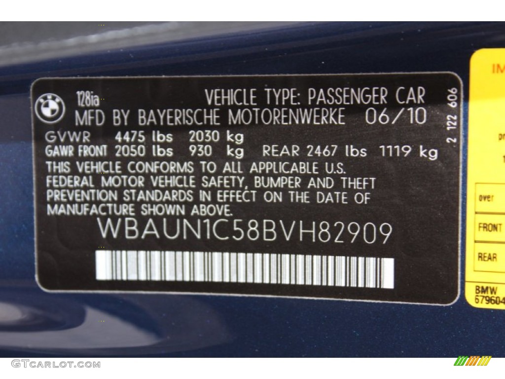 2011 BMW 1 Series 128i Convertible Info Tag Photos