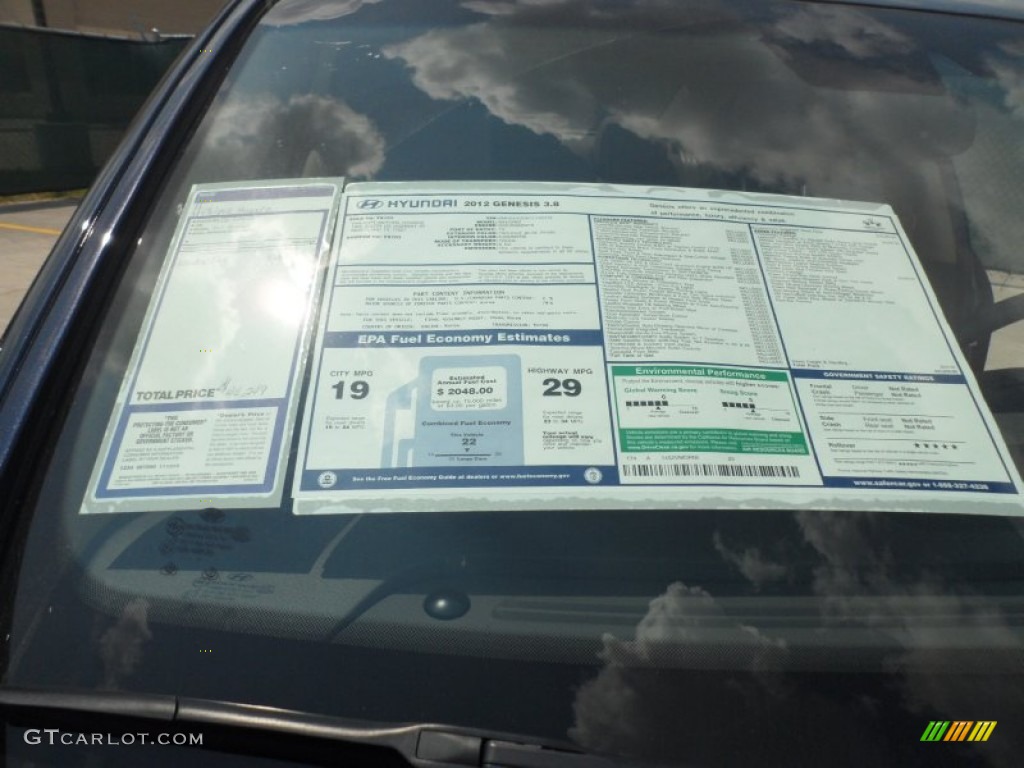 2012 Hyundai Genesis 3.8 Sedan Window Sticker Photo #53315514