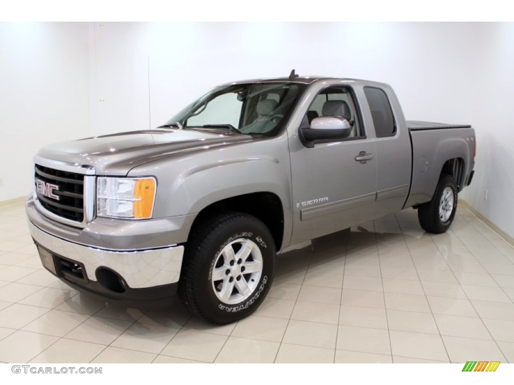 2008 Sierra 1500 SLE Extended Cab 4x4 - Steel Gray Metallic / Cocoa/Light Cashmere photo #3