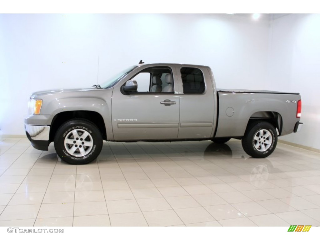 2008 Sierra 1500 SLE Extended Cab 4x4 - Steel Gray Metallic / Cocoa/Light Cashmere photo #4