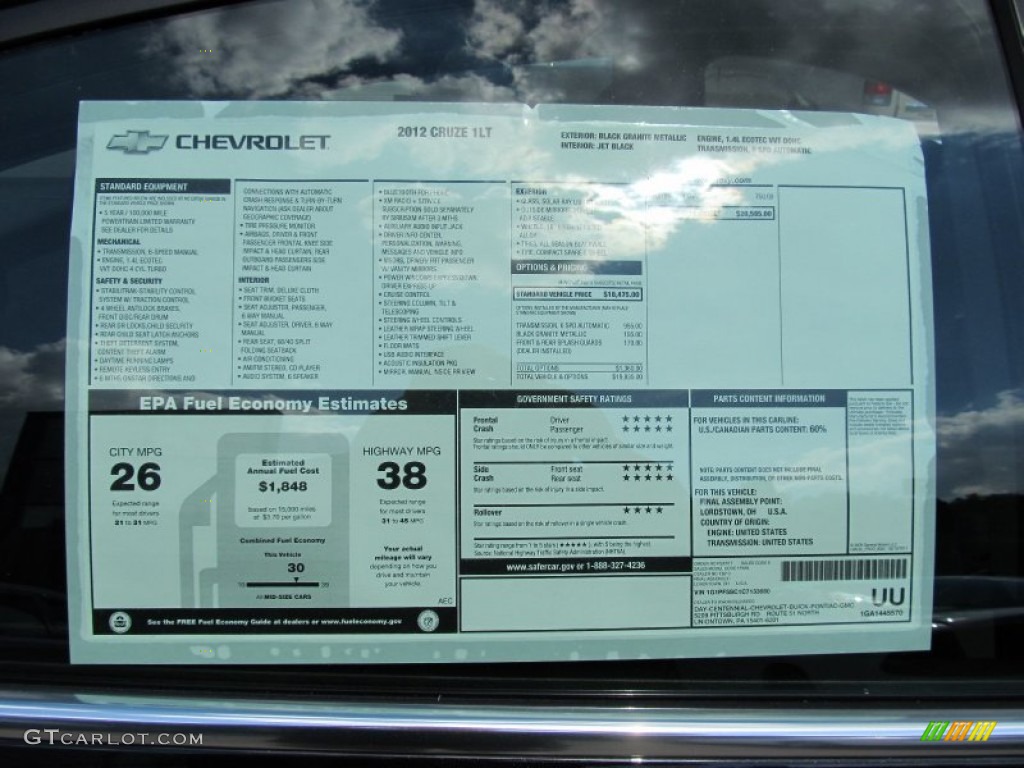 2012 Chevrolet Cruze LT Window Sticker Photo #53316840