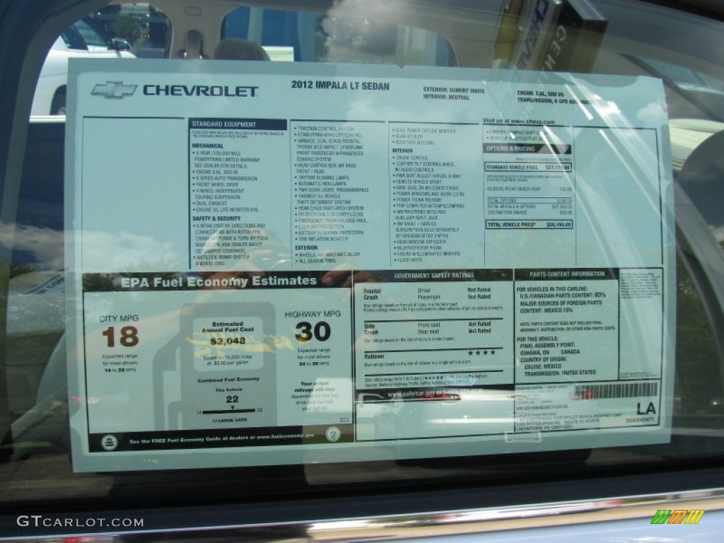 2012 Chevrolet Impala LT Window Sticker Photo #53317359