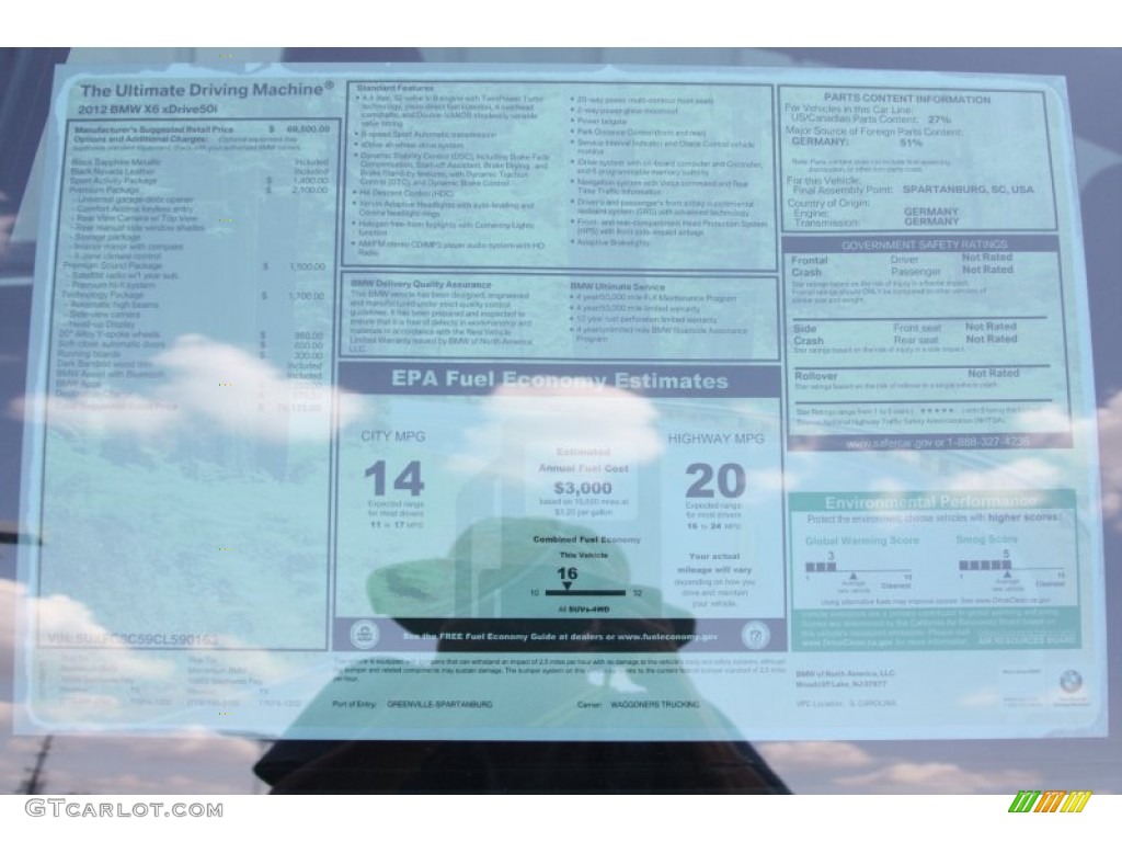 2012 BMW X6 xDrive50i Window Sticker Photo #53317923