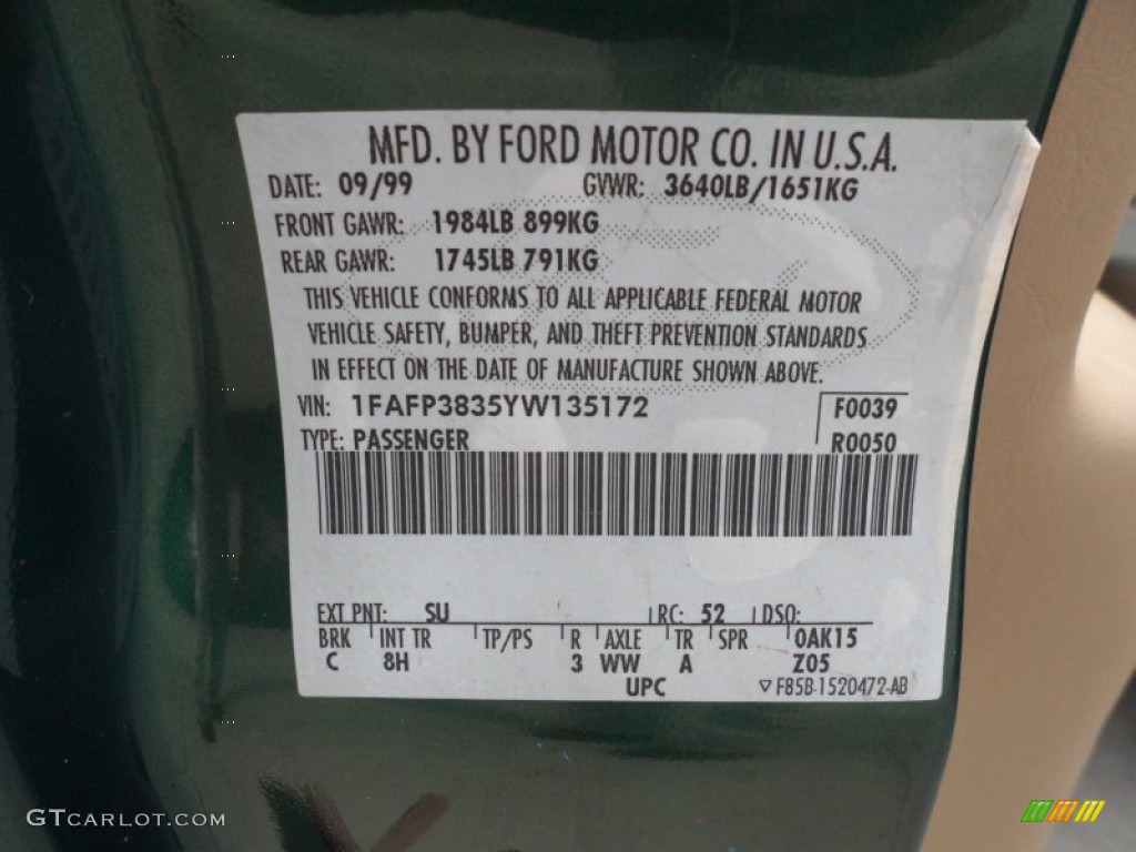 2000 Focus Color Code SU for Rainforest Green Metallic Photo #53323813