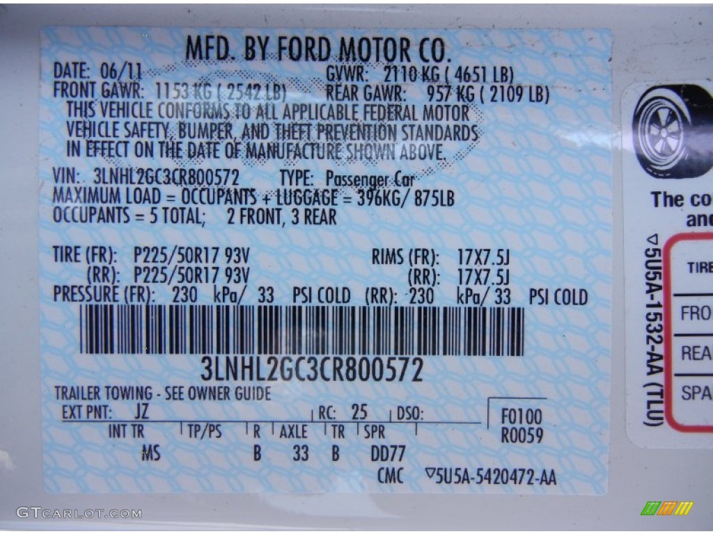 2012 MKZ Color Code JZ for Crystal Champagne Metallic Tri-Coat Photo #53330436