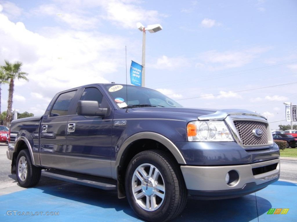 2006 F150 Lariat SuperCrew - Medium Wedgewood Blue Metallic / Tan photo #7