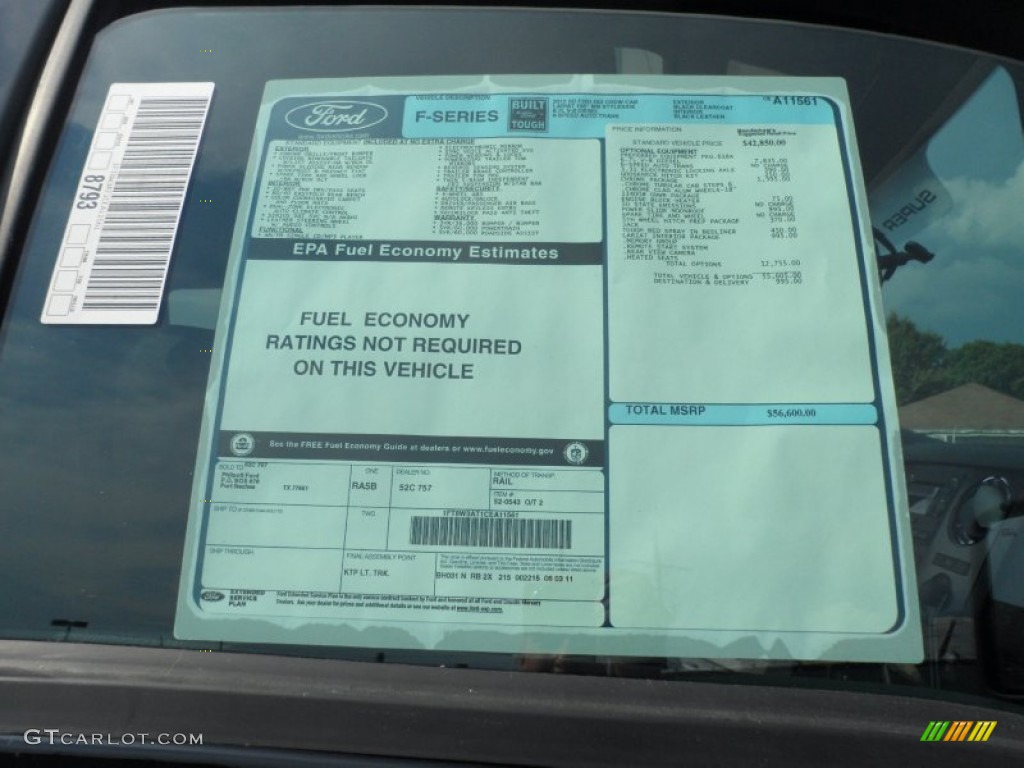 2012 Ford F350 Super Duty Lariat Crew Cab Window Sticker Photo #53336473