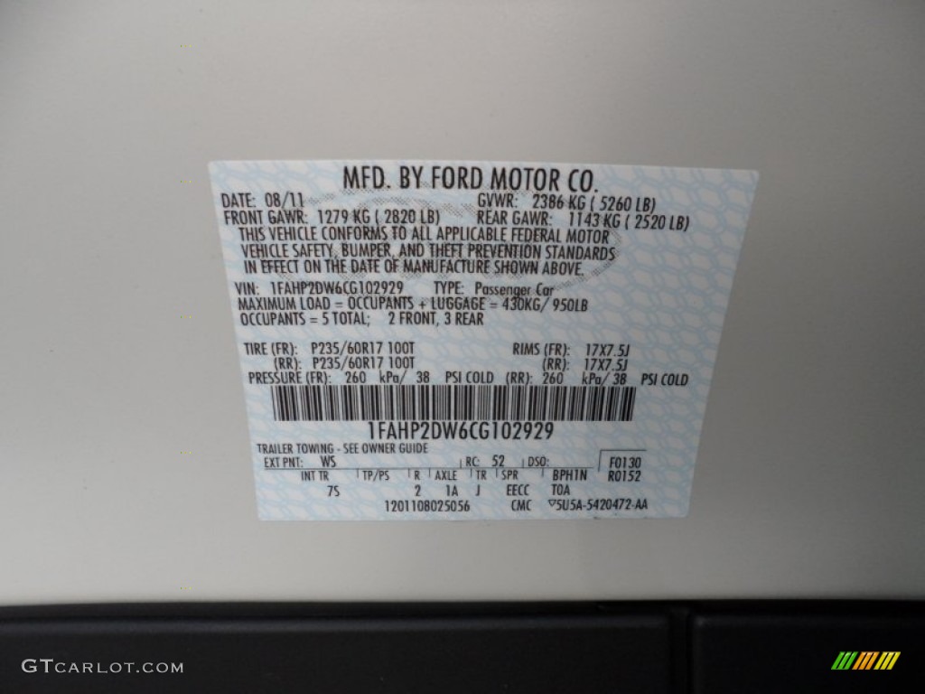 2012 Taurus Color Code WS for White Suede Photo #53336893