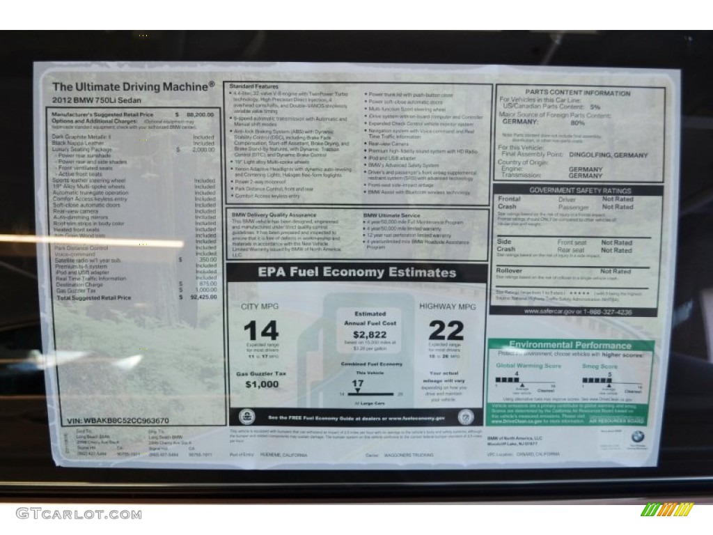 2012 7 Series 750Li Sedan - Dark Graphite Metallic / Black photo #5