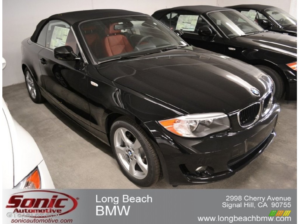 2012 1 Series 128i Convertible - Jet Black / Coral Red photo #1
