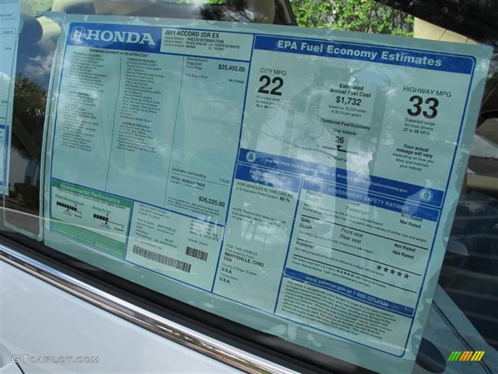 2011 Honda Accord EX Coupe Window Sticker Photos