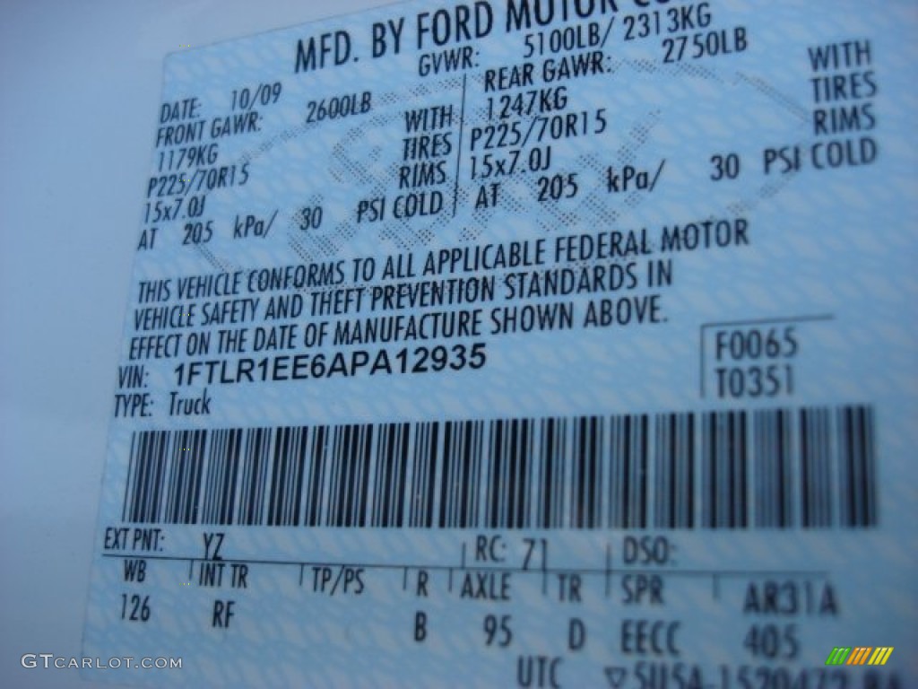 2010 Ranger Color Code YZ for Oxford White Photo #53351050