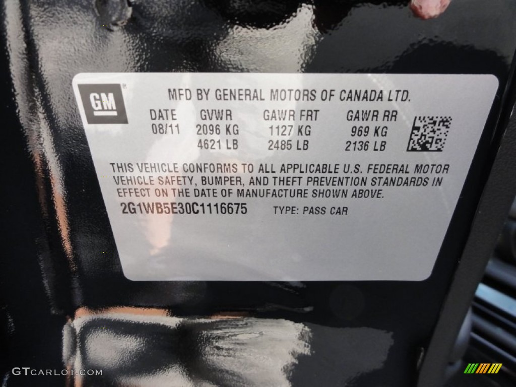 2012 Chevrolet Impala LT Info Tag Photos