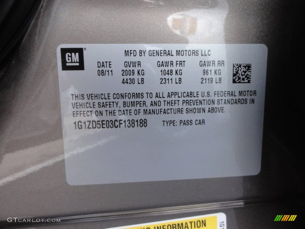 2012 Chevrolet Malibu LT Info Tag Photo #53353498