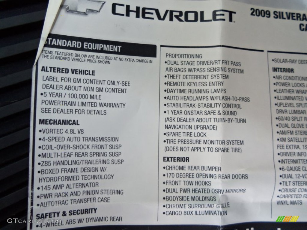 2009 Chevrolet Silverado 1500 LT Extended Cab 4x4 Window Sticker Photo #53357776