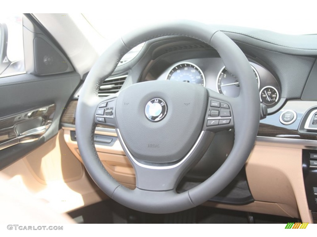 2012 BMW 7 Series 740Li Sedan Saddle/Black Steering Wheel Photo #53372321
