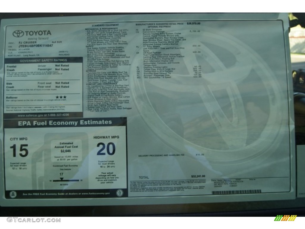 2011 Toyota FJ Cruiser 4WD Window Sticker Photos