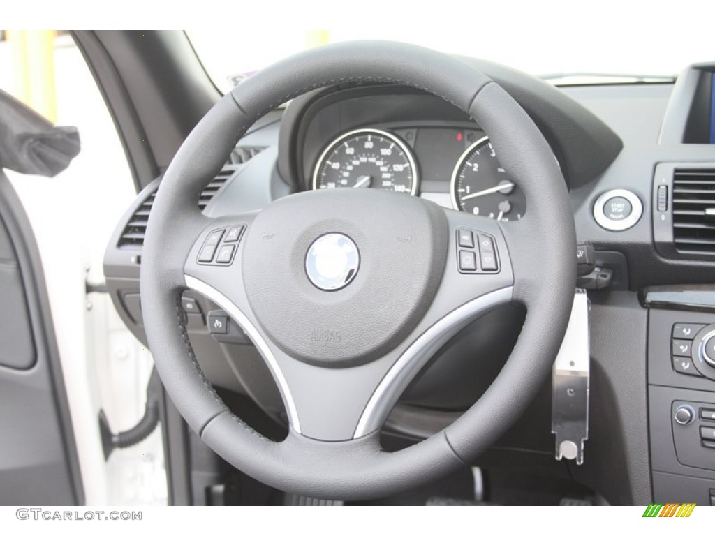 2012 BMW 1 Series 128i Convertible Black Steering Wheel Photo #53373128