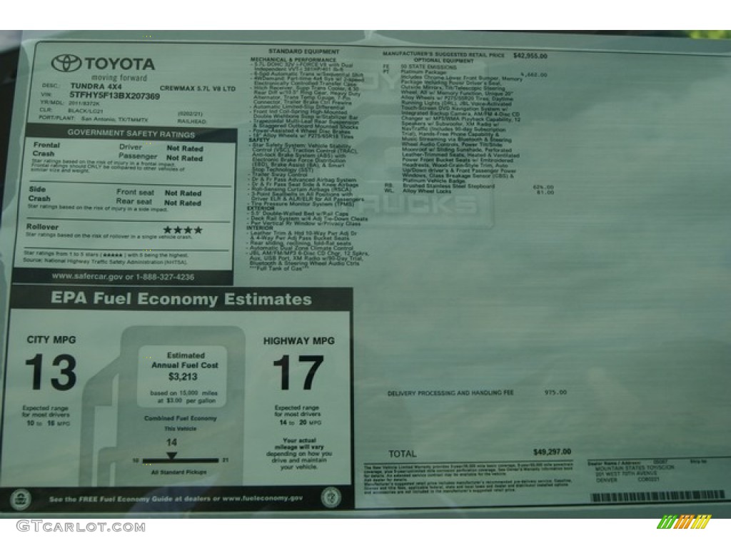 2011 Tundra Platinum CrewMax 4x4 - Black / Redrock/Black photo #16