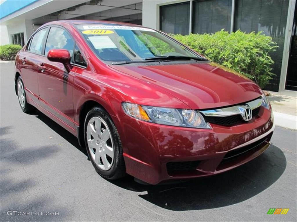 2011 Civic LX Sedan - Tango Red Pearl / Beige photo #1