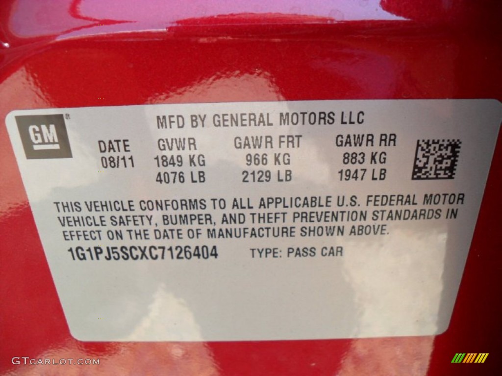 2012 Chevrolet Cruze Eco Info Tag Photo #53383544
