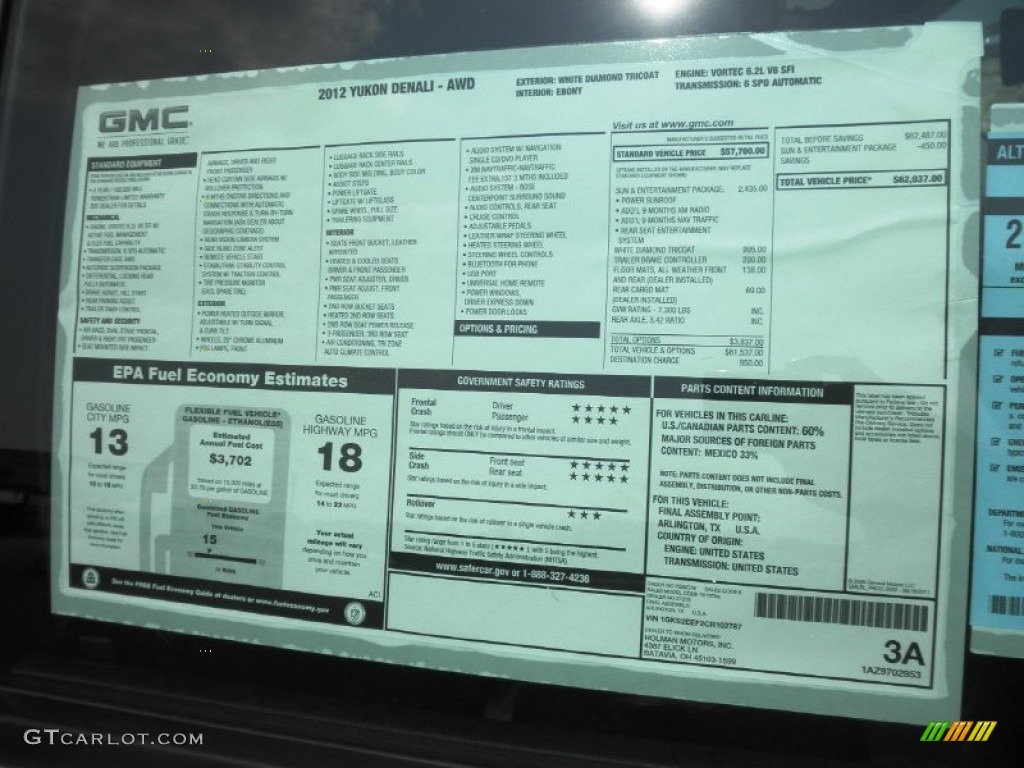 White Diamond Tricoat 2012 GMC Yukon Denali AWD Exterior Photo #53387060