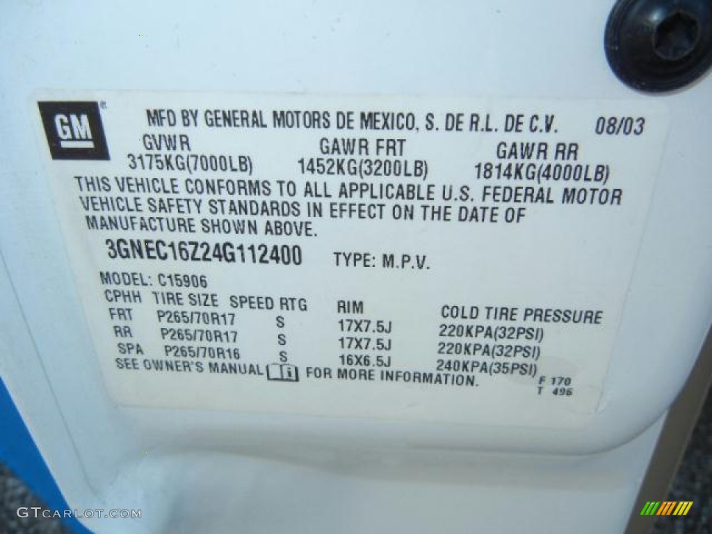 2004 Chevrolet Suburban 1500 LT Info Tag Photos