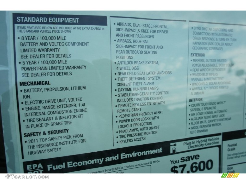 2012 Chevrolet Volt Hatchback Window Sticker Photo #53406467