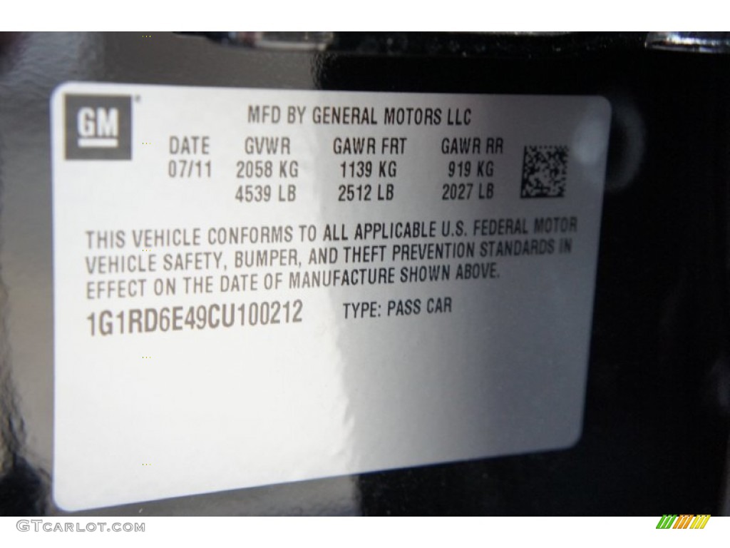 2012 Chevrolet Volt Hatchback Info Tag Photo #53406491