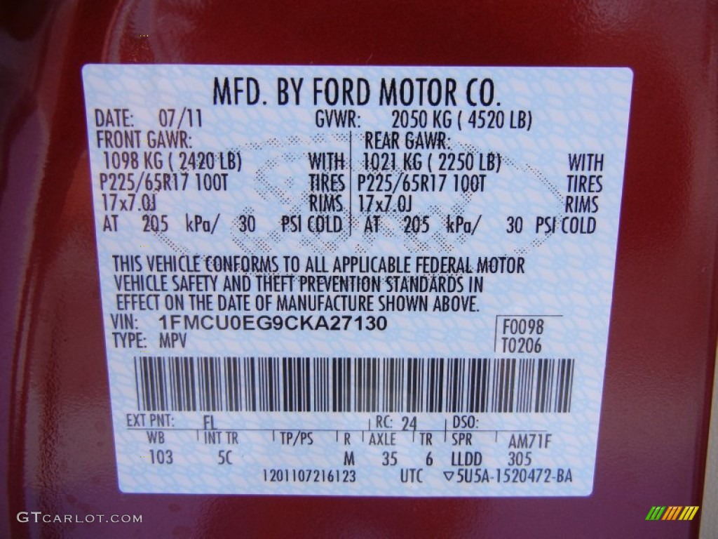 2012 Escape Color Code FL for Toreador Red Metallic Photo #53412262