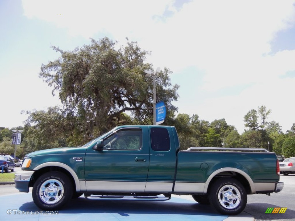 2000 F150 Lariat Extended Cab - Amazon Green Metallic / Medium Parchment photo #2