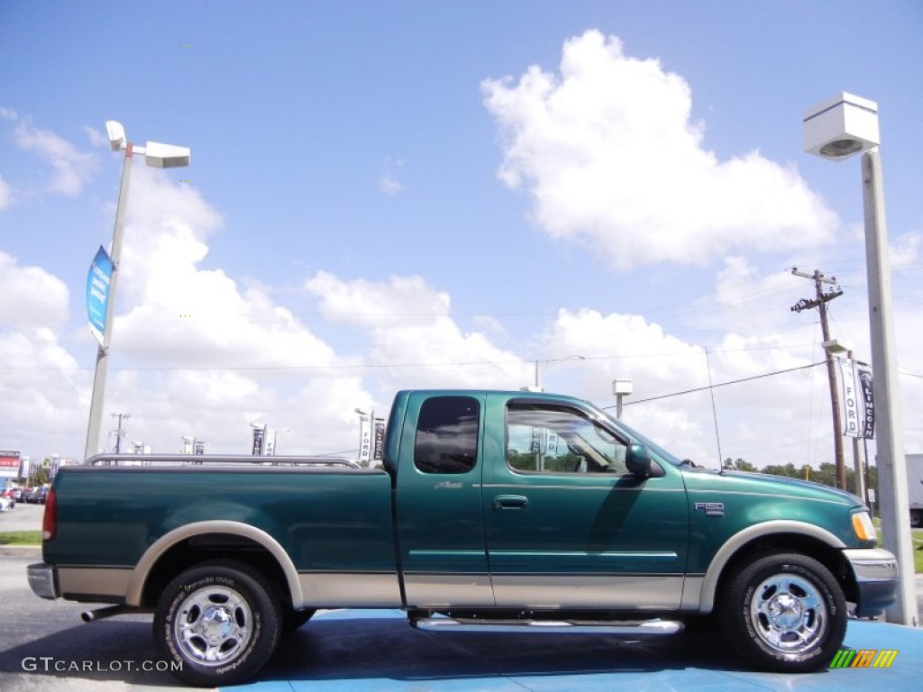 2000 F150 Lariat Extended Cab - Amazon Green Metallic / Medium Parchment photo #6