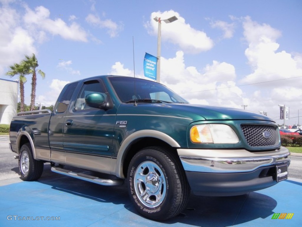 2000 F150 Lariat Extended Cab - Amazon Green Metallic / Medium Parchment photo #7