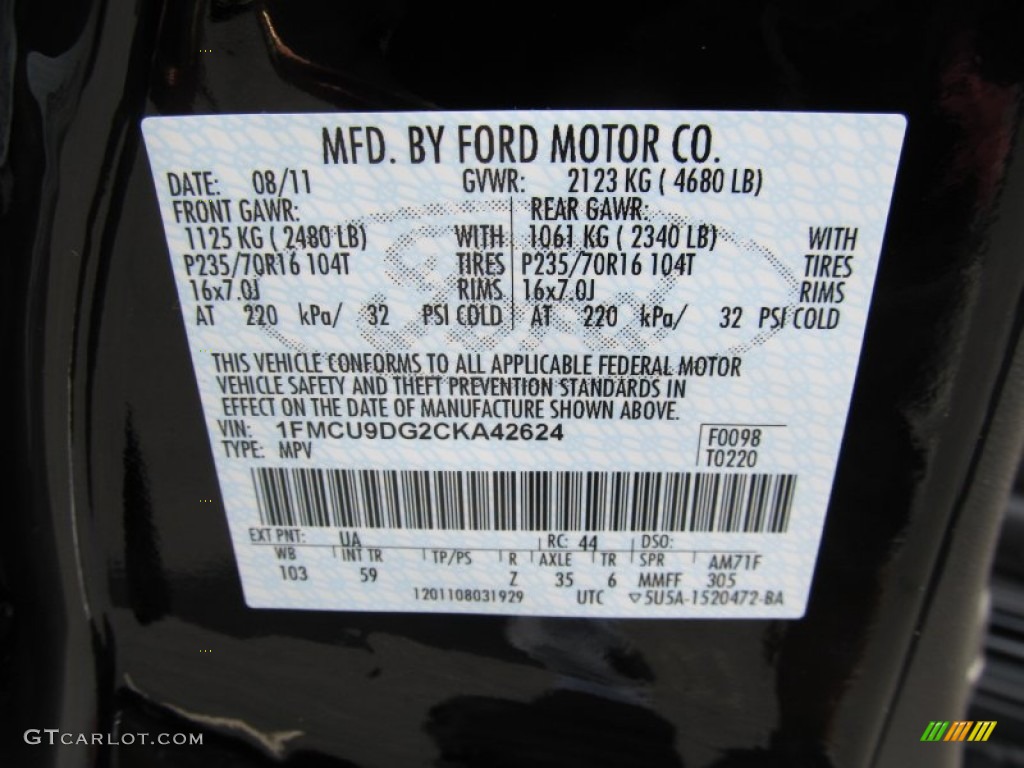 2012 Escape Color Code UA for Ebony Black Photo #53417609