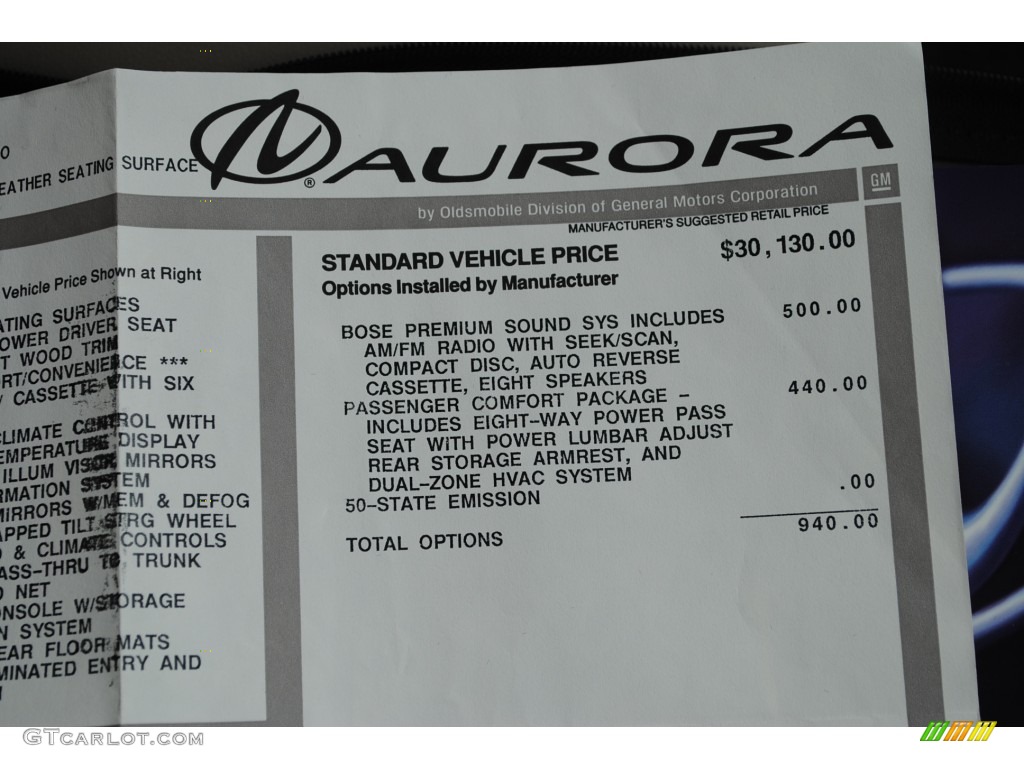 2001 Oldsmobile Aurora 3.5 Window Sticker Photo #53418292