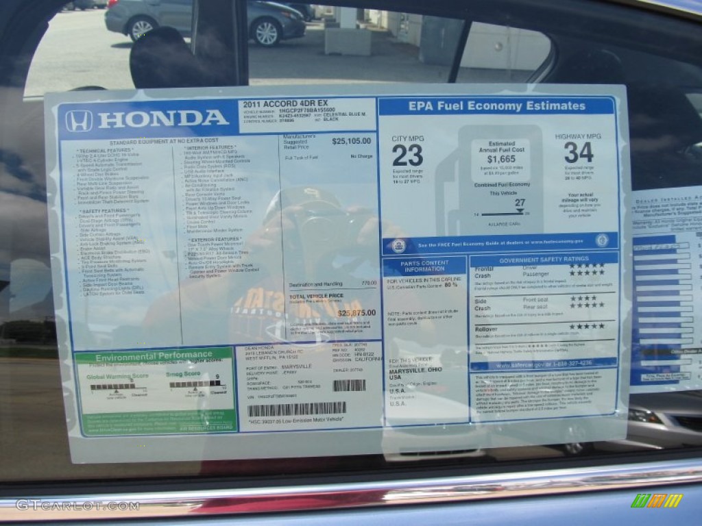 2011 Honda Accord EX Sedan Window Sticker Photo #53432320