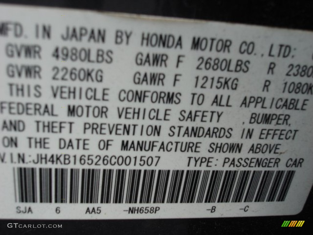 2006 RL Color Code NH658P for Carbon Gray Pearl Photo #53452522