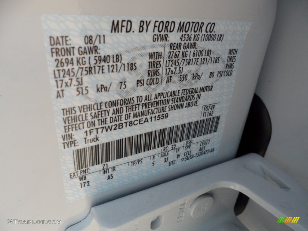 2012 F250 Super Duty Color Code Z1 for Oxford White Photo #53458663