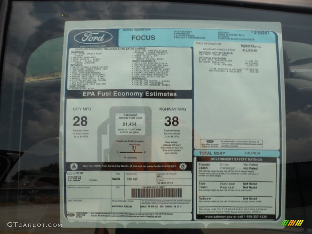 2012 Ford Focus S Sedan Window Sticker Photo #53459201