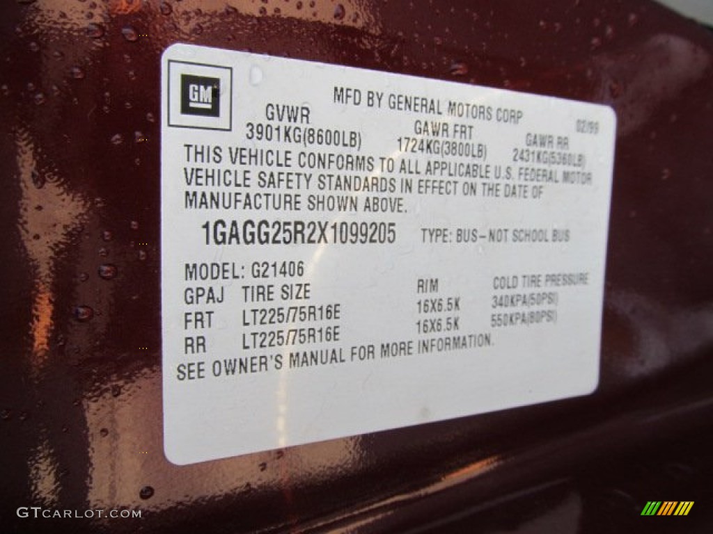 1999 Chevrolet Express 2500 LS Passenger Van Info Tag Photos