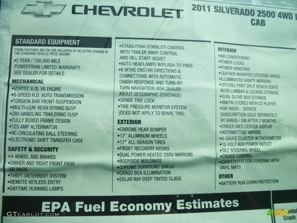 2011 Chevrolet Silverado 2500HD LT Regular Cab 4x4 Window Sticker Photo #53460893