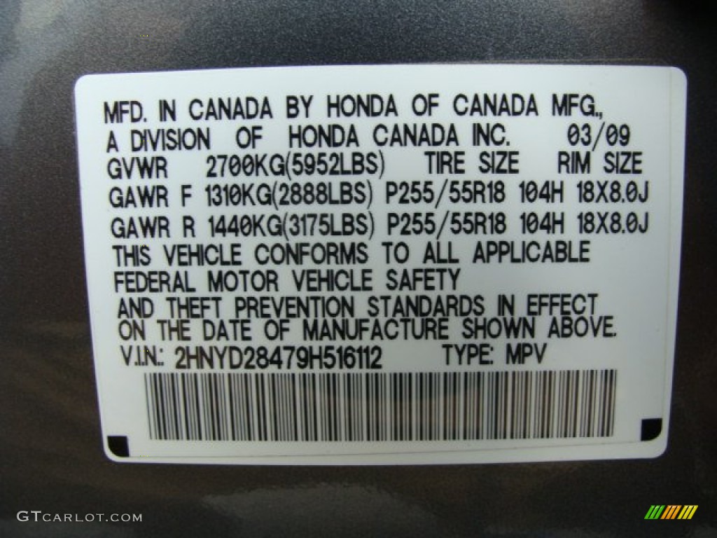 2009 Acura MDX Technology Info Tag Photo #53468797