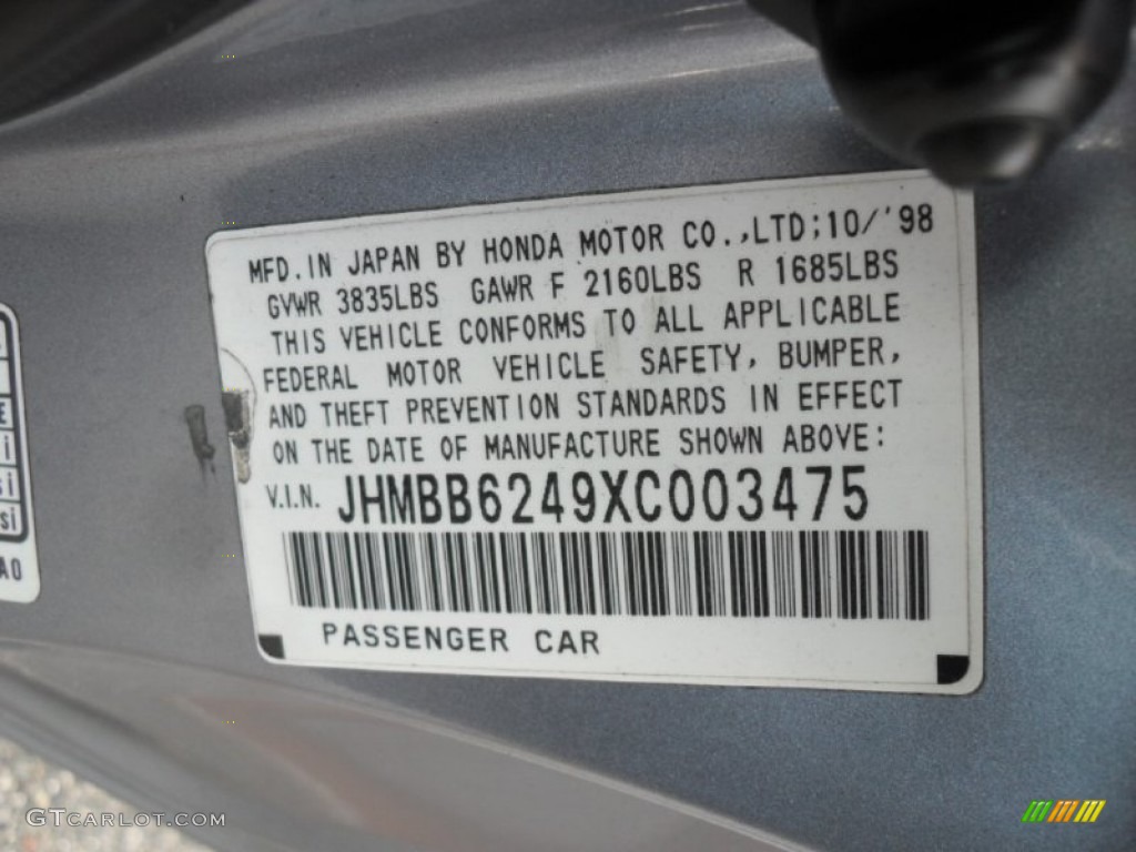 1999 Prelude  - Crystal Blue Metallic / Black photo #6