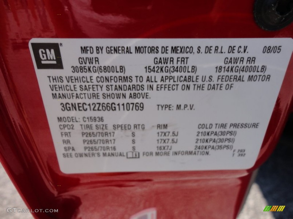 2006 Chevrolet Avalanche LT Info Tag Photo #53470867