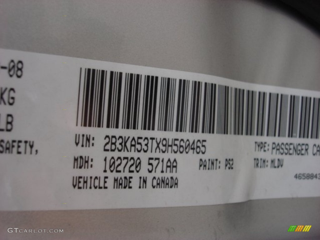 2009 Charger Color Code PS2 for Bright Silver Metallic Photo #53472898