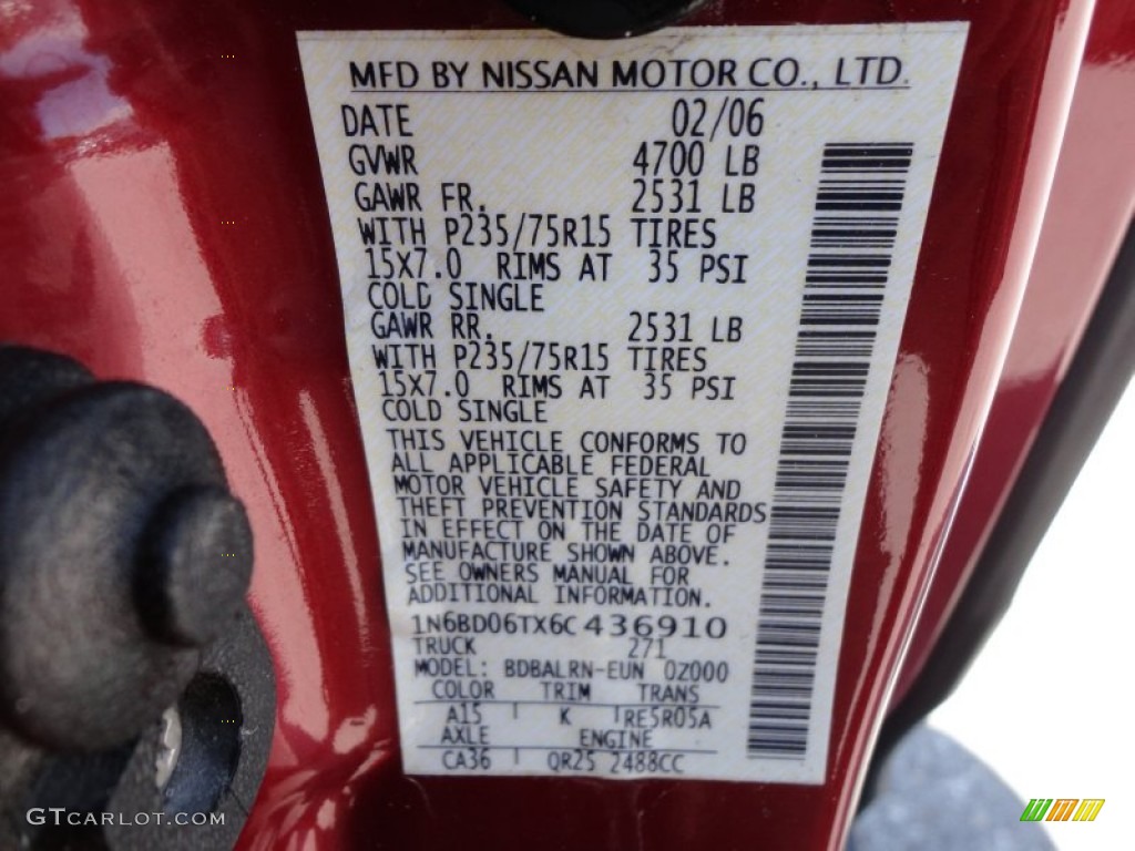2006 Nissan Frontier XE King Cab Color Code Photos