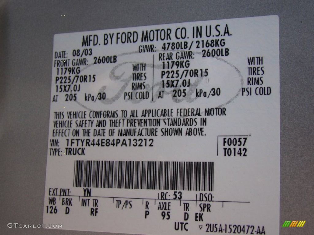 2004 Ranger Color Code YN for Silver Metallic Photo #53474530
