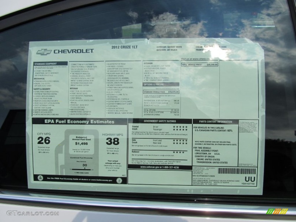 2012 Chevrolet Cruze LT Window Sticker Photo #53477575