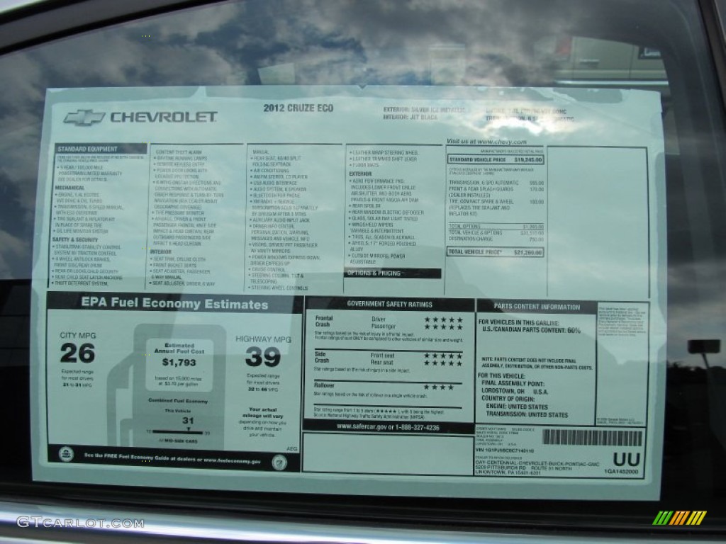 2012 Chevrolet Cruze Eco Window Sticker Photo #53477828